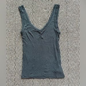 American Eagle Green and White Horizontal Striped Tank Top - XS